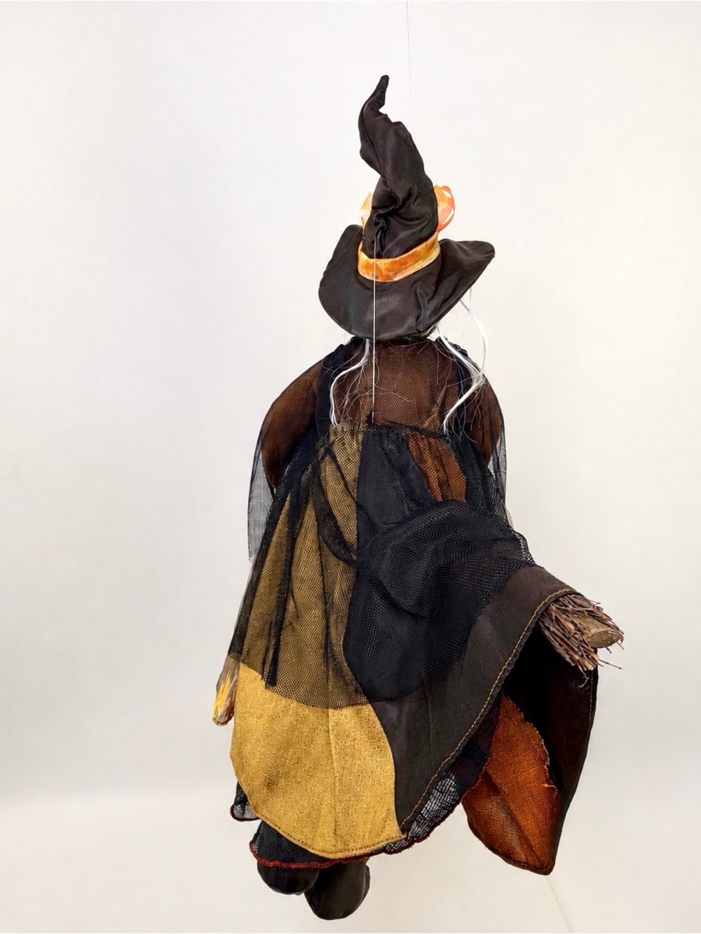Kasma Flying Witch Doll Hanging Halloween Decor Porcelain Face Broom Vintage - Picture 10 of 14